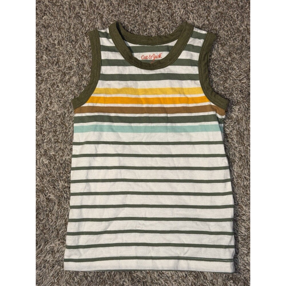 Cat & Jack Toddler Tank Top Striped Sleeveless Shirt Green Multicolor 2T